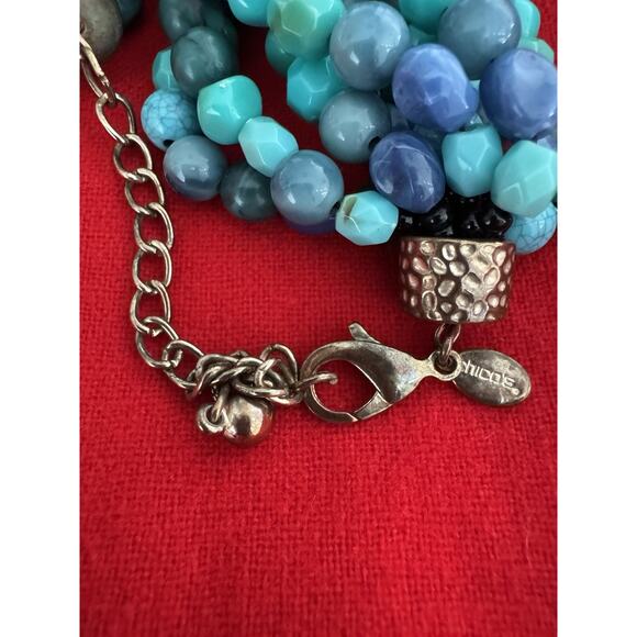 Chico's Beaded Necklace Turquoise Color Silvertone Multi Strand 18" Western - Picture 6 of 7